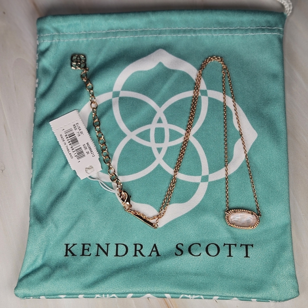 NWT Kendra Scott Rose Gold Necklace Pink Shell Stone 20" Chain